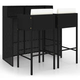3 Piece Garden Bar Set with Cushions Poly Rattan Black - Front View