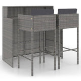 3 Piece Garden Bar Set with Cushions Poly Rattan Grey - Front View