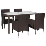 5 Piece Outdoor Dining Set with Cushions Poly Rattan Brown