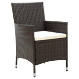 5 Piece Outdoor Dining Set with Cushions Poly Rattan Brown - Side View