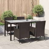 5 Piece Outdoor Dining Set with Cushions Poly Rattan Brown