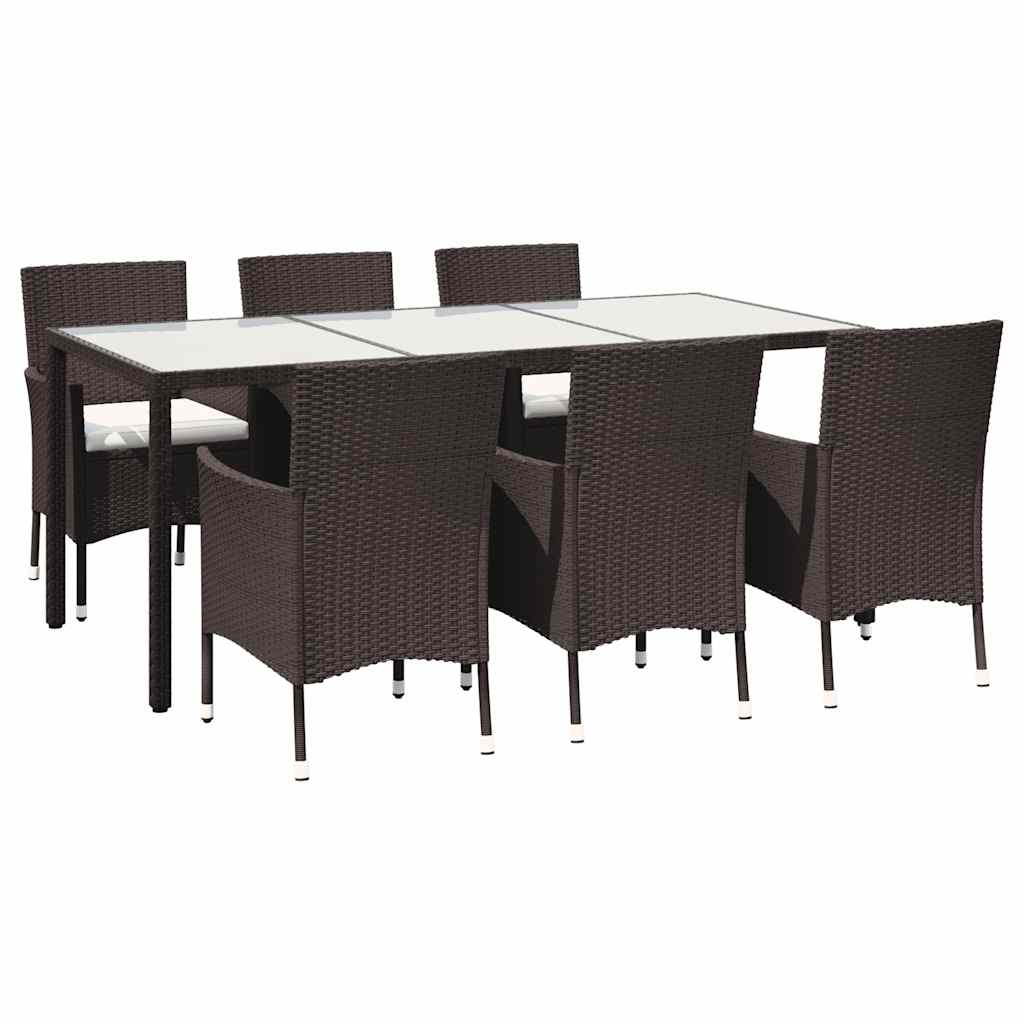 7 Piece Outdoor Dining Set with Cushions Poly Rattan Brown
