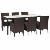 7 Piece Outdoor Dining Set with Cushions Poly Rattan Brown