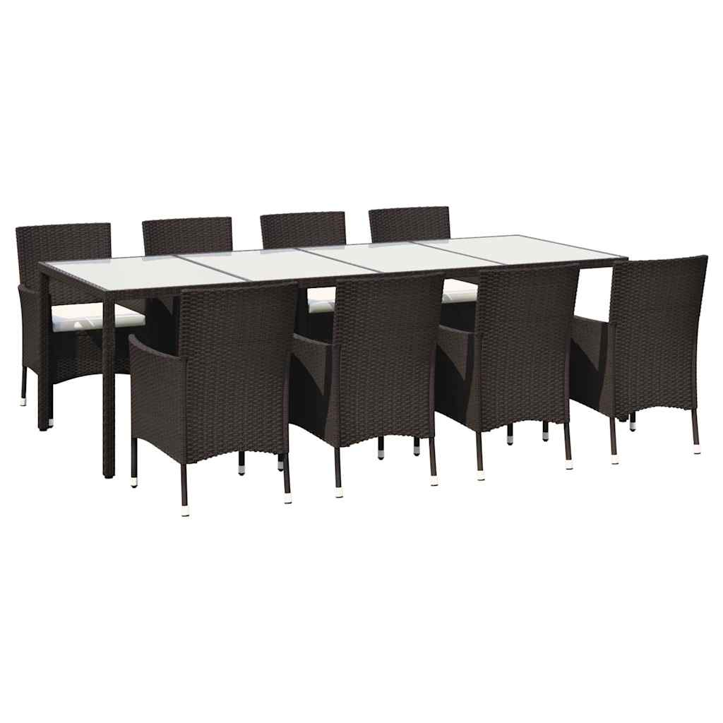9 Piece Outdoor Dining Set with Cushions Poly Rattan Brown