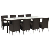 9 Piece Outdoor Dining Set with Cushions Poly Rattan Brown
