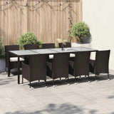 9 Piece Outdoor Dining Set with Cushions Poly Rattan Brown