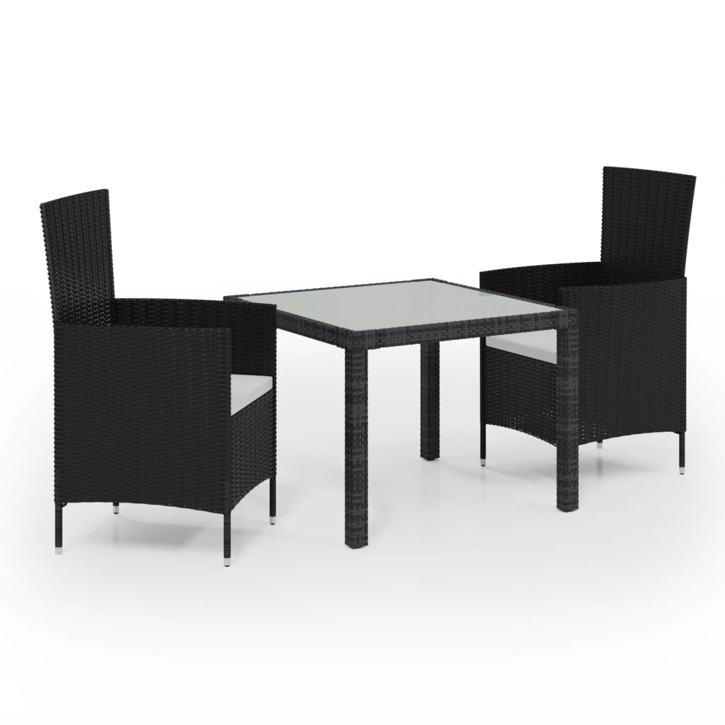 3 Piece Outdoor Dining Set with Cushions Poly Rattan Black