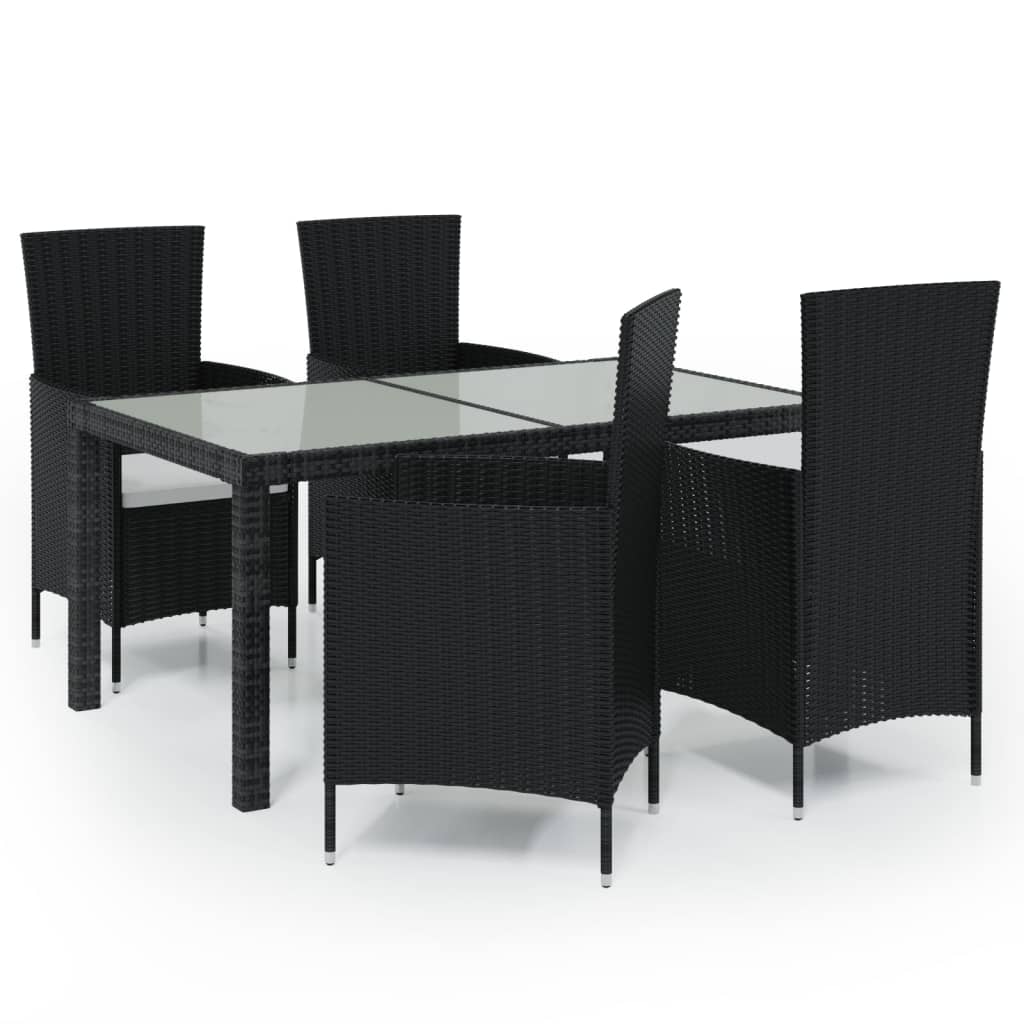 5 Piece Outdoor Dining Set with Cushions Poly Rattan Black