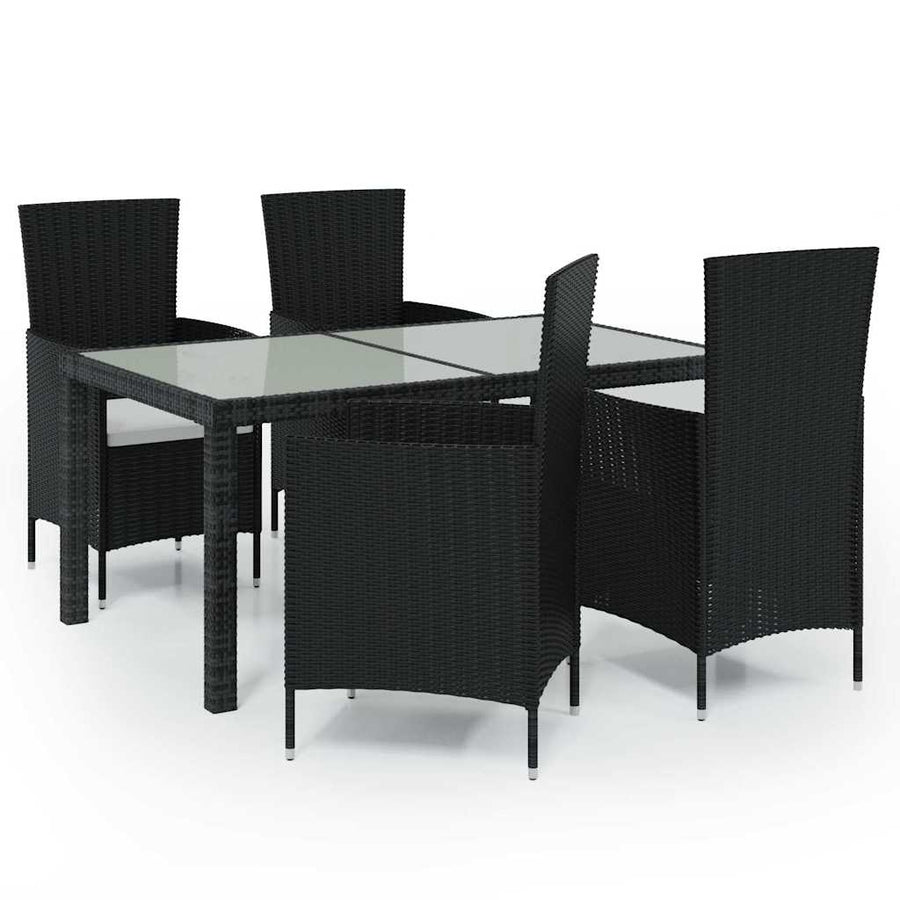 5 Piece Outdoor Dining Set with Cushions Poly Rattan Black