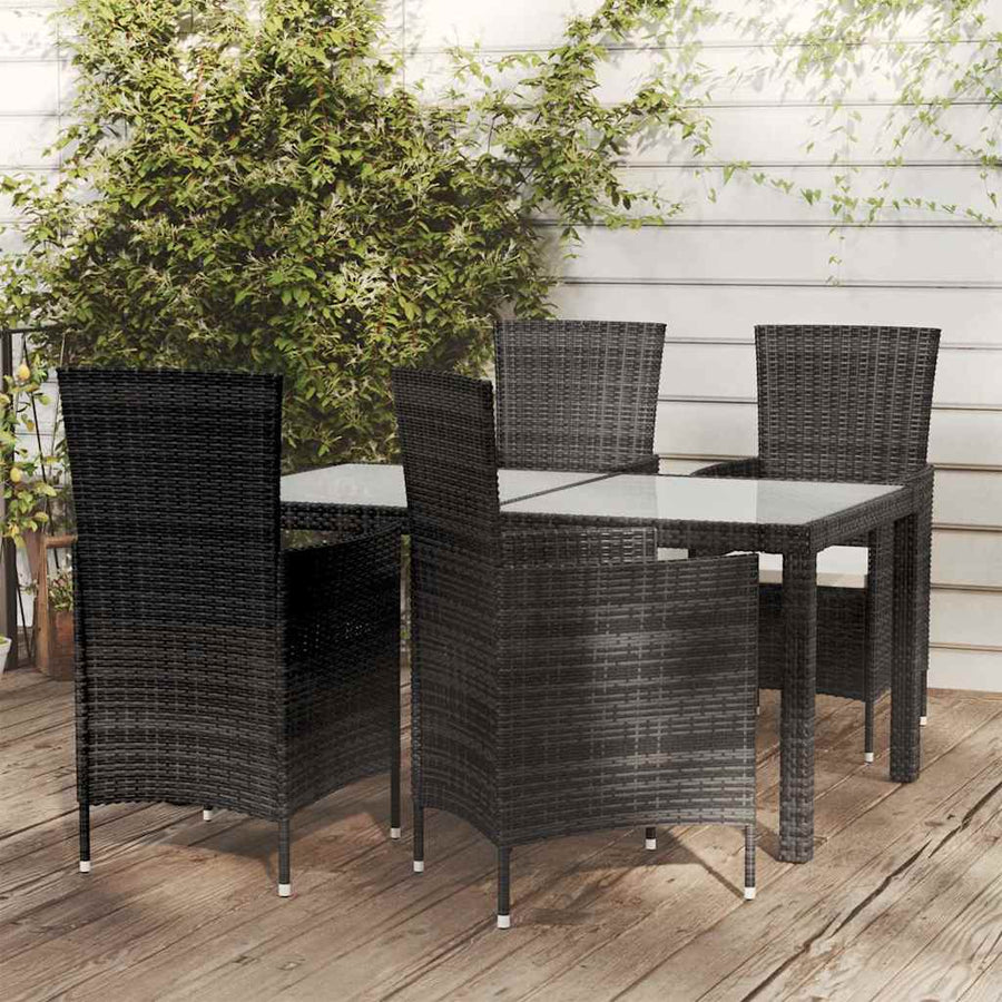 5 Piece Outdoor Dining Set with Cushions Poly Rattan Black