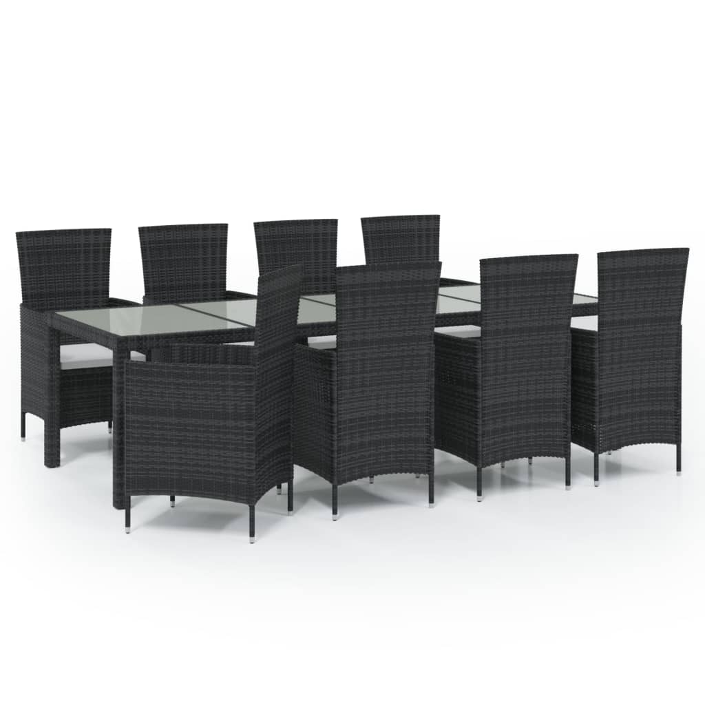 9 Piece Outdoor Dining Set with Cushions Poly Rattan Black