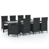 9 Piece Outdoor Dining Set with Cushions Poly Rattan Black - Front View