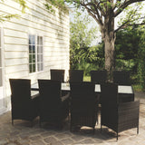 9 Piece Outdoor Dining Set with Cushions Poly Rattan Black
