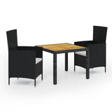 3 Piece Outdoor Dining Set with Cushions Poly Rattan Black - Front View