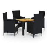 5 Piece Outdoor Dining Set with Cushions Poly Rattan Black - Front View