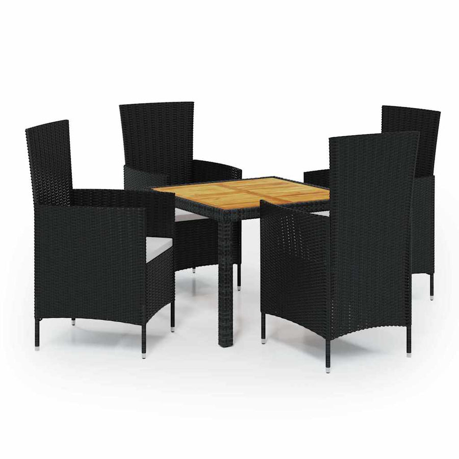 5 Piece Outdoor Dining Set with Cushions Poly Rattan Black