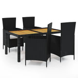 5 Piece Outdoor Dining Set with Cushions Poly Rattan Black - Front View