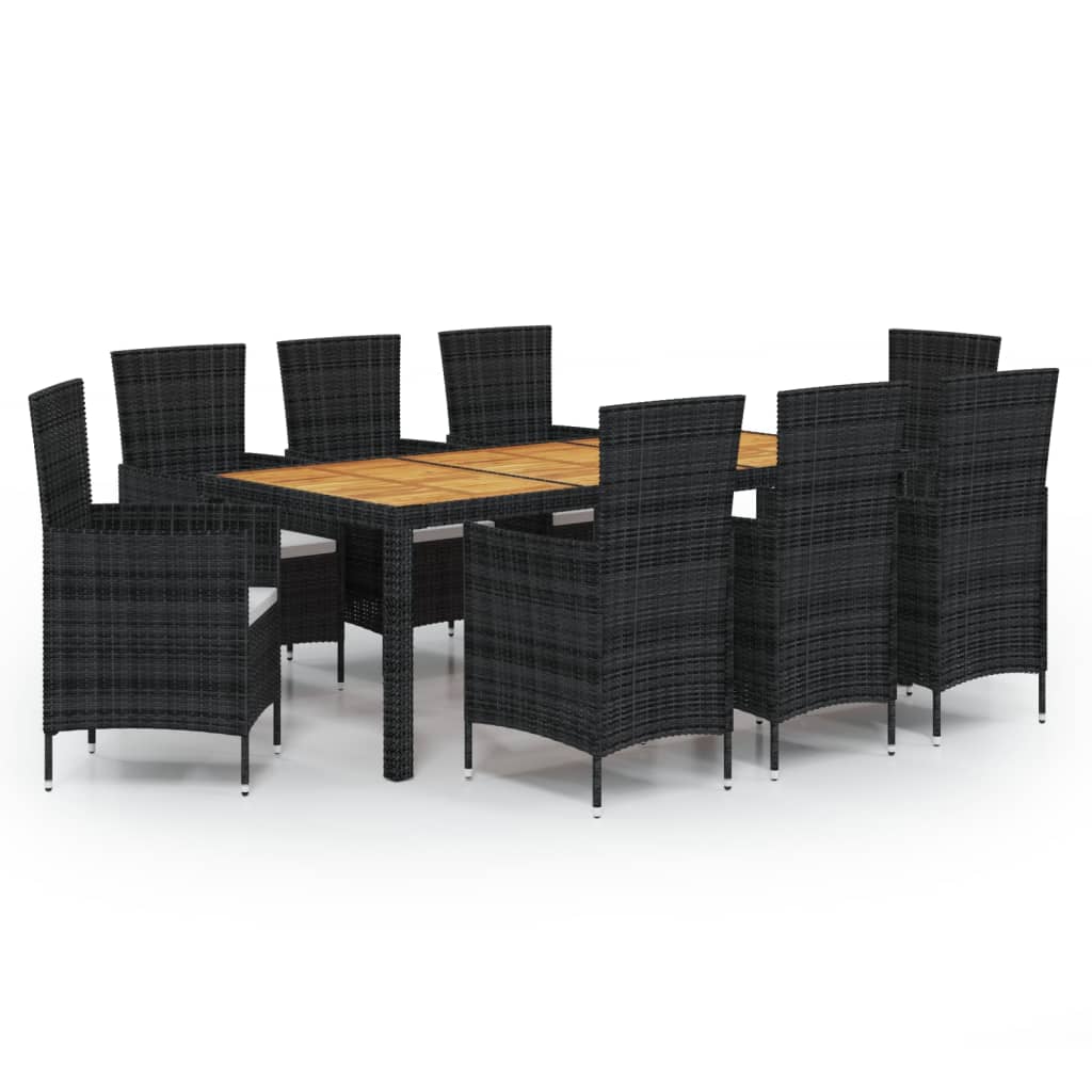 9 Piece Outdoor Dining Set with Cushions Poly Rattan Black