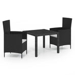 3 Piece Outdoor Dining Set with Cushions Poly Rattan Black