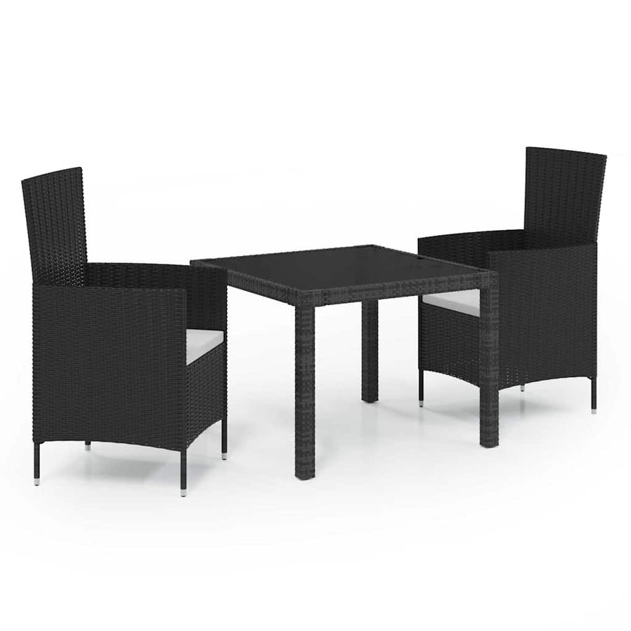 3 Piece Outdoor Dining Set with Cushions Poly Rattan Black