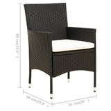 3 Piece Outdoor Dining Set with Cushions Poly Rattan Black