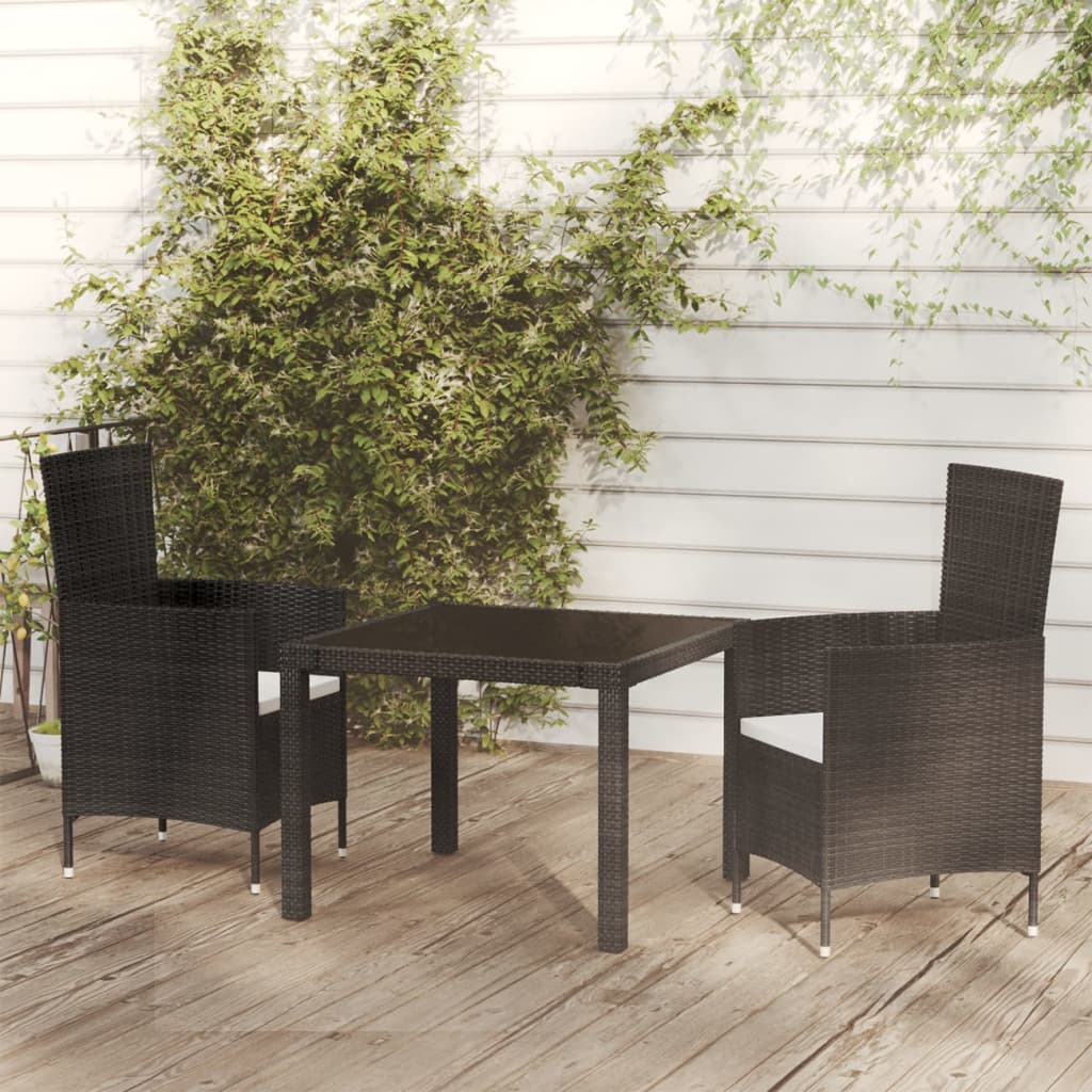 3 Piece Outdoor Dining Set with Cushions Poly Rattan Black