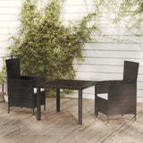 3 Piece Outdoor Dining Set with Cushions Poly Rattan Black