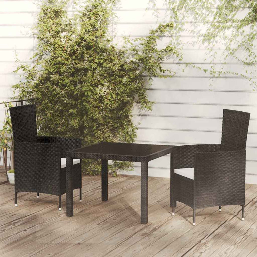3 Piece Outdoor Dining Set with Cushions Poly Rattan Black
