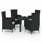 5 Piece Outdoor Dining Set with Cushions Poly Rattan Black