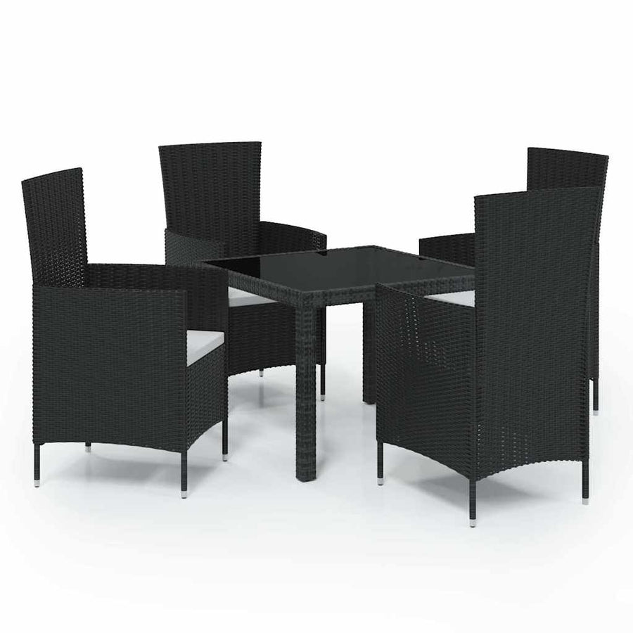 5 Piece Outdoor Dining Set with Cushions Poly Rattan Black