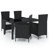 5 Piece Outdoor Dining Set with Cushions Poly Rattan Black - Front View