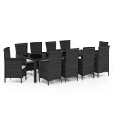 11 Piece Outdoor Dining Set with Cushions Poly Rattan Black - Front View