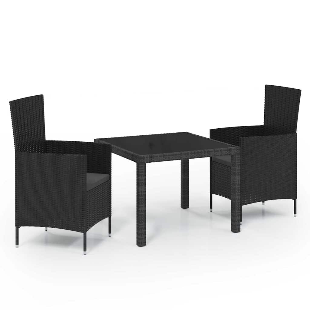 3 Piece Outdoor Dining Set with Cushions Poly Rattan Black