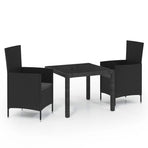 3 Piece Outdoor Dining Set with Cushions Poly Rattan Black