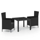 3 Piece Outdoor Dining Set with Cushions Poly Rattan Black - Front View