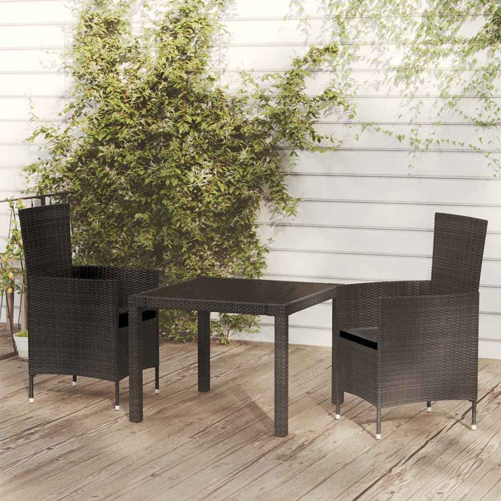 3 Piece Outdoor Dining Set with Cushions Poly Rattan Black