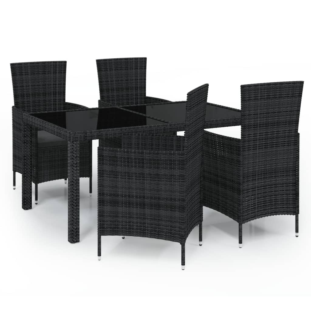 5 Piece Outdoor Dining Set with Cushions Poly Rattan Black