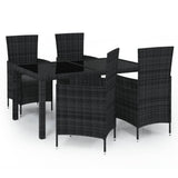 5 Piece Outdoor Dining Set with Cushions Poly Rattan Black - Front View