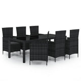 7 Piece Outdoor Dining Set with Cushions Poly Rattan Black