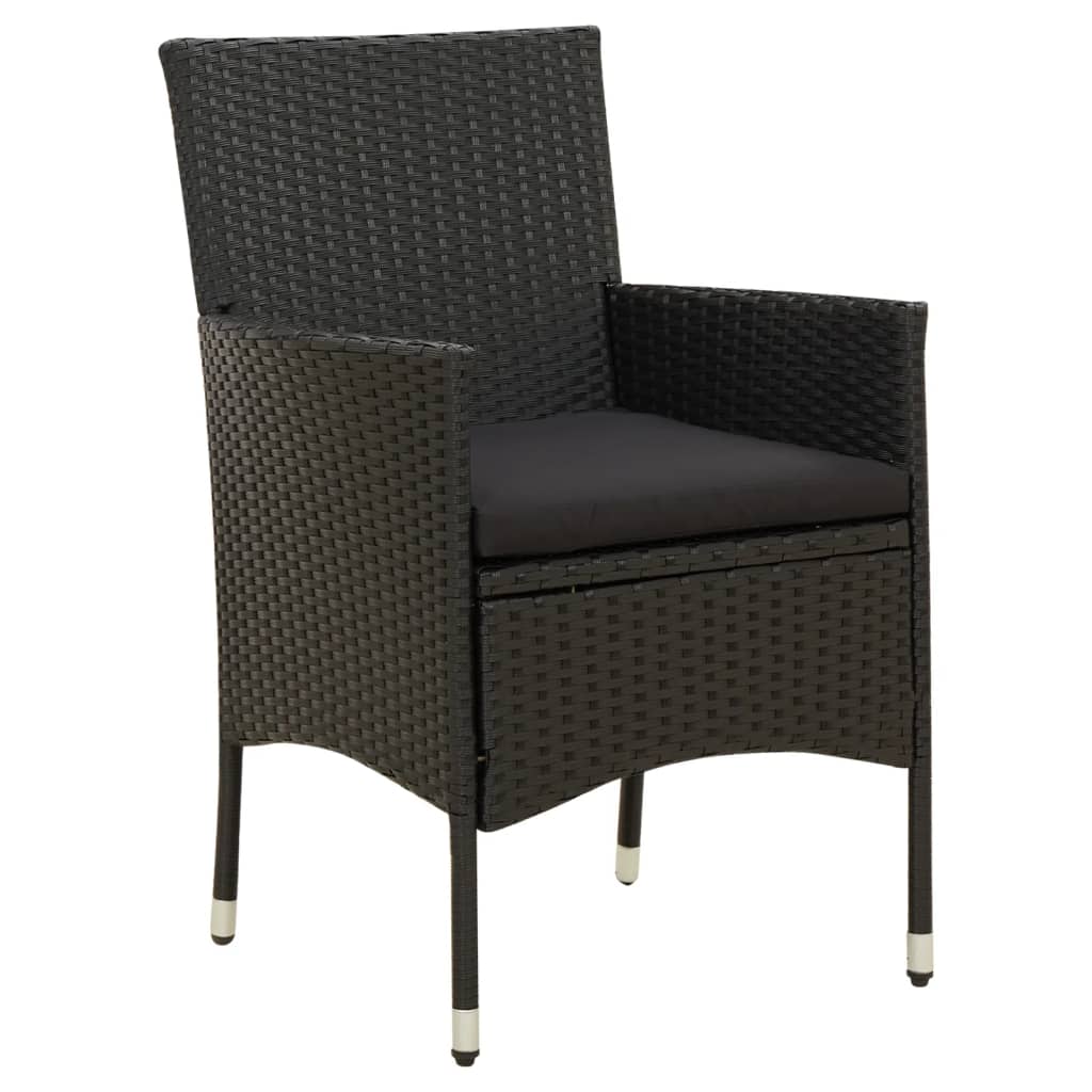 7 Piece Outdoor Dining Set with Cushions Poly Rattan Black