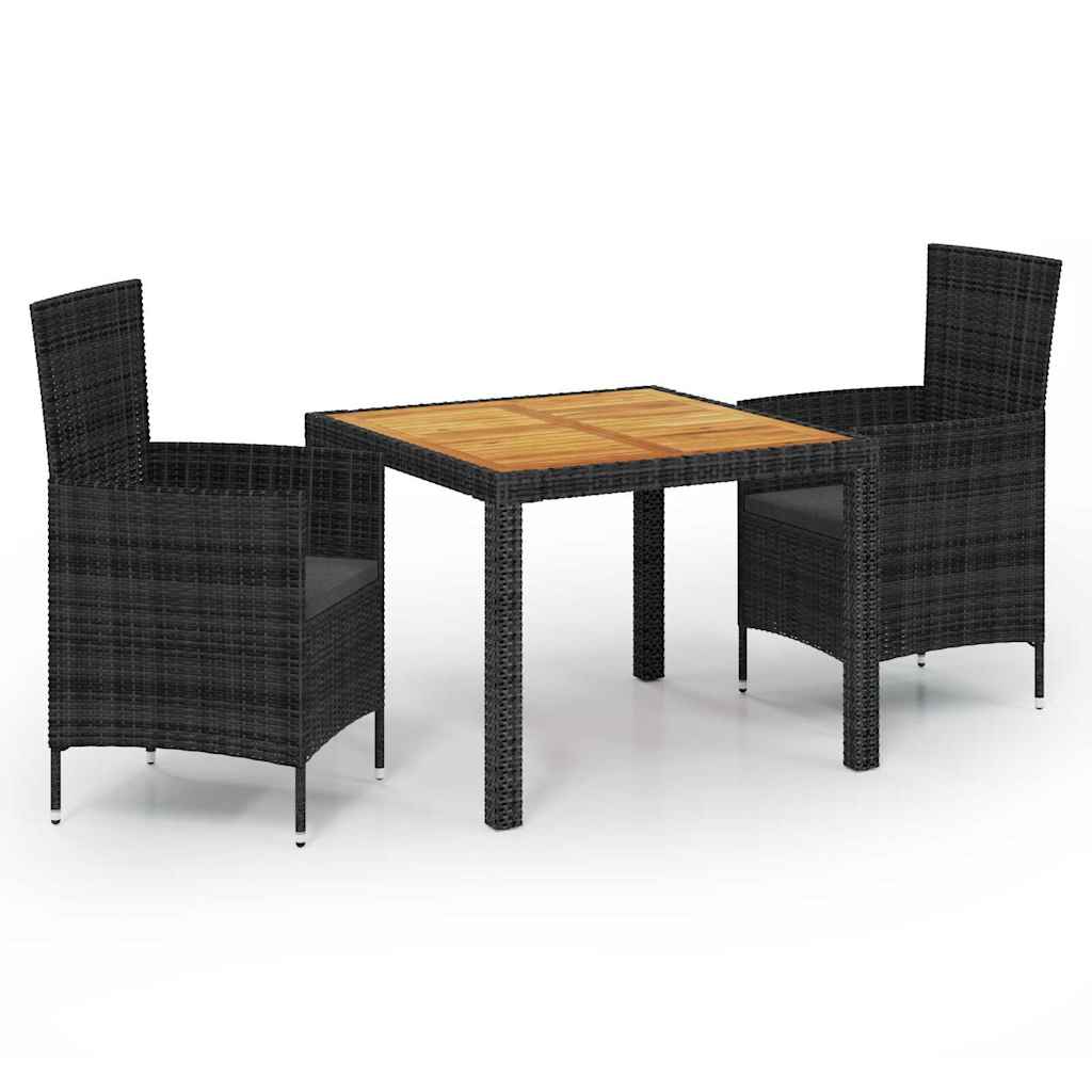 3 Piece Outdoor Dining Set with Cushions Poly Rattan Black