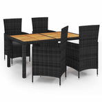 5 Piece Outdoor Dining Set with Cushions Poly Rattan Black