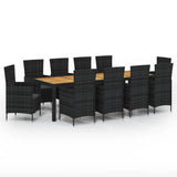 11 Piece Outdoor Dining Set with Cushions Poly Rattan Black - Front View