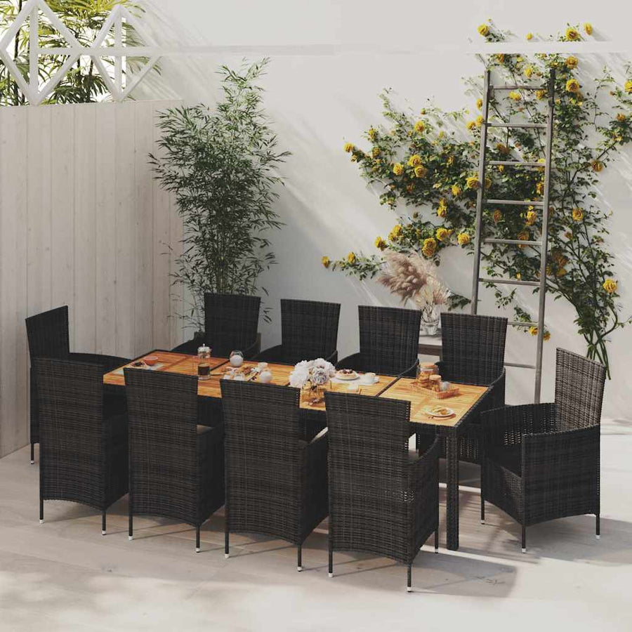 11 Piece Outdoor Dining Set with Cushions Poly Rattan Black