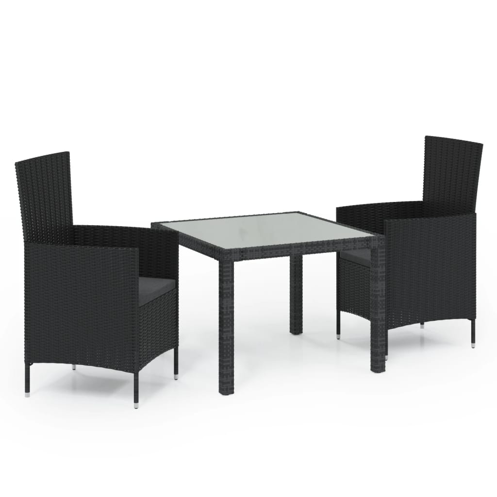 3 Piece Outdoor Dining Set with Cushions Poly Rattan Black