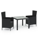 3 Piece Outdoor Dining Set with Cushions Poly Rattan Black