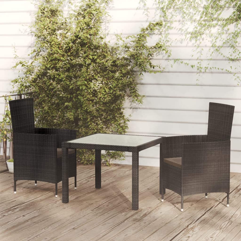 3 Piece Outdoor Dining Set with Cushions Poly Rattan Black