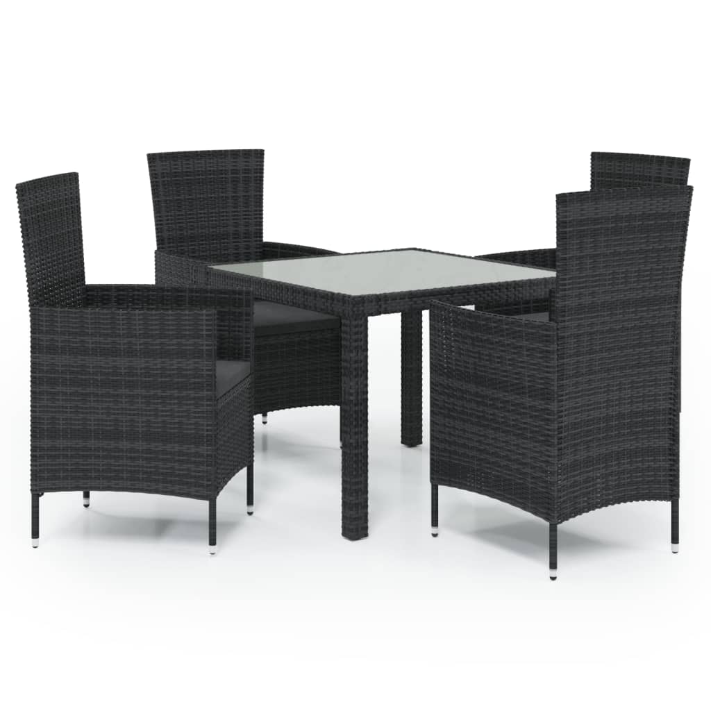 5 Piece Outdoor Dining Set with Cushions Poly Rattan Black