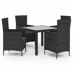 5 Piece Outdoor Dining Set with Cushions Poly Rattan Black