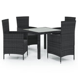 5 Piece Outdoor Dining Set with Cushions Poly Rattan Black - Front View